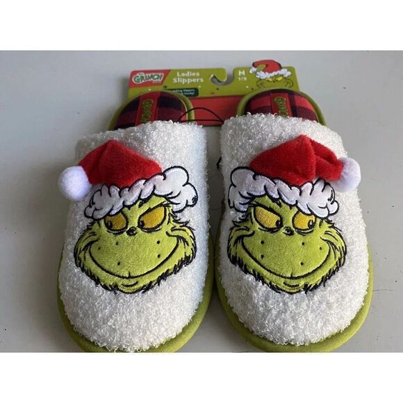 Dr. Seuss How The Grinch Stole Christmas Holiday Slippers Women’s Sz M 7/8 NEW - Picture 3 of 15